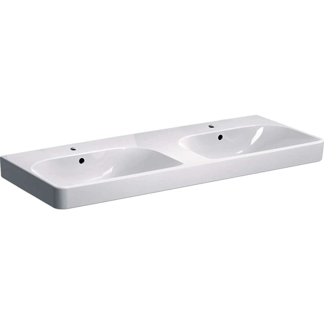 Geberit Smyle Square dvojumývadlo 120×48 cm, 2 otvory na batériu, biela