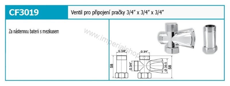 Novaservis práčkový ventil s medzikusom 3/4"x3/4"x3/4" (CF3019)