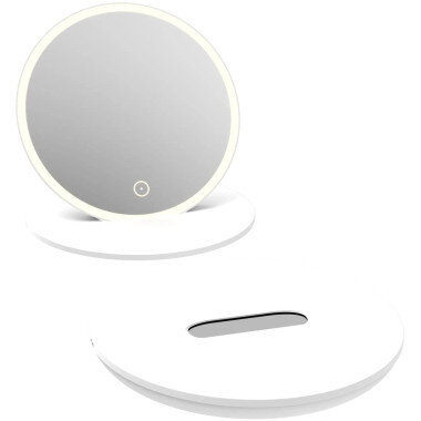 KIELLE Idolio kozmetické cestovné zrkadlo s LED, priemer 155 mm, 2,5×, biele