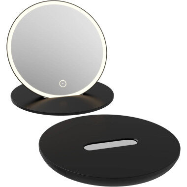 KIELLE Idolio kozmetické cestovné zrkadlo s LED, 2,5× zväčšenie, priemer 155 mm, čierne