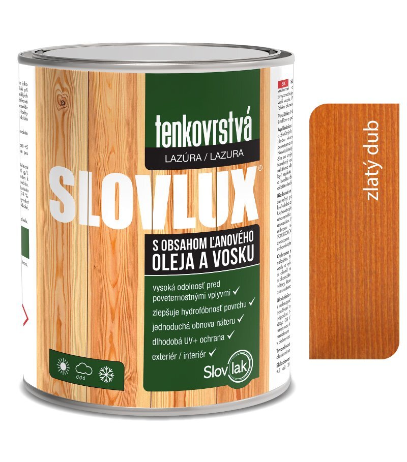SLOVLUX tenkovrstvá lazúra na drevo, zlatý dub, 2,5 l (SLOVLAK)