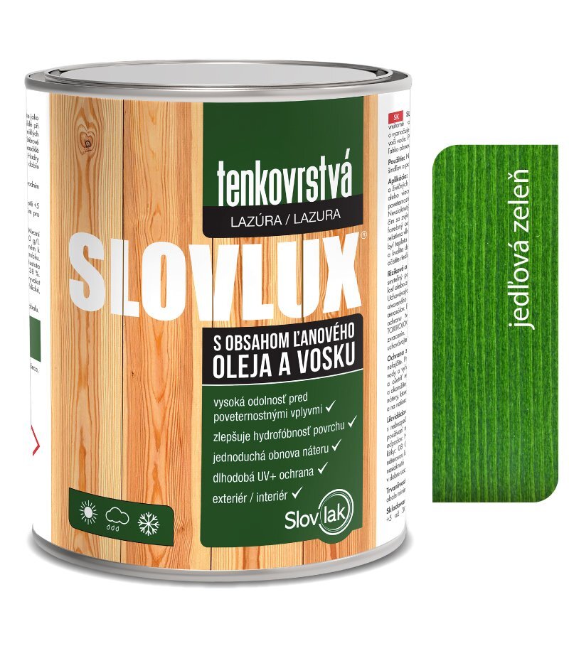 SLOVLUX tenkovrstvá lazúra na drevo 0051 jedľová zeleň, 0,7 l