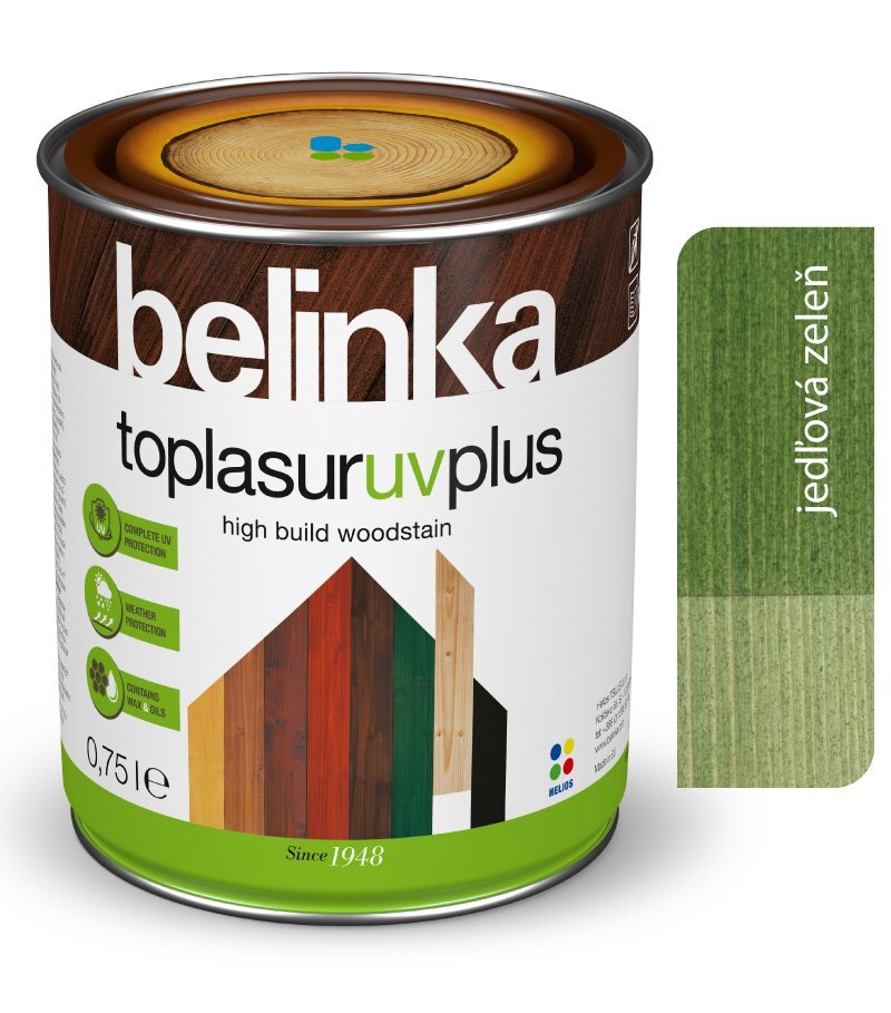 Belinka Toplasur UV Plus 19 jedlová zeleň, hrubovrstvá lazúra na drevo, 0,75 l