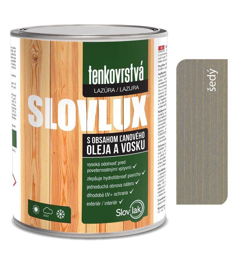 SLOVLAK Slovlux tenkovrstvá lazúra na drevo, šedá, 0,7 l