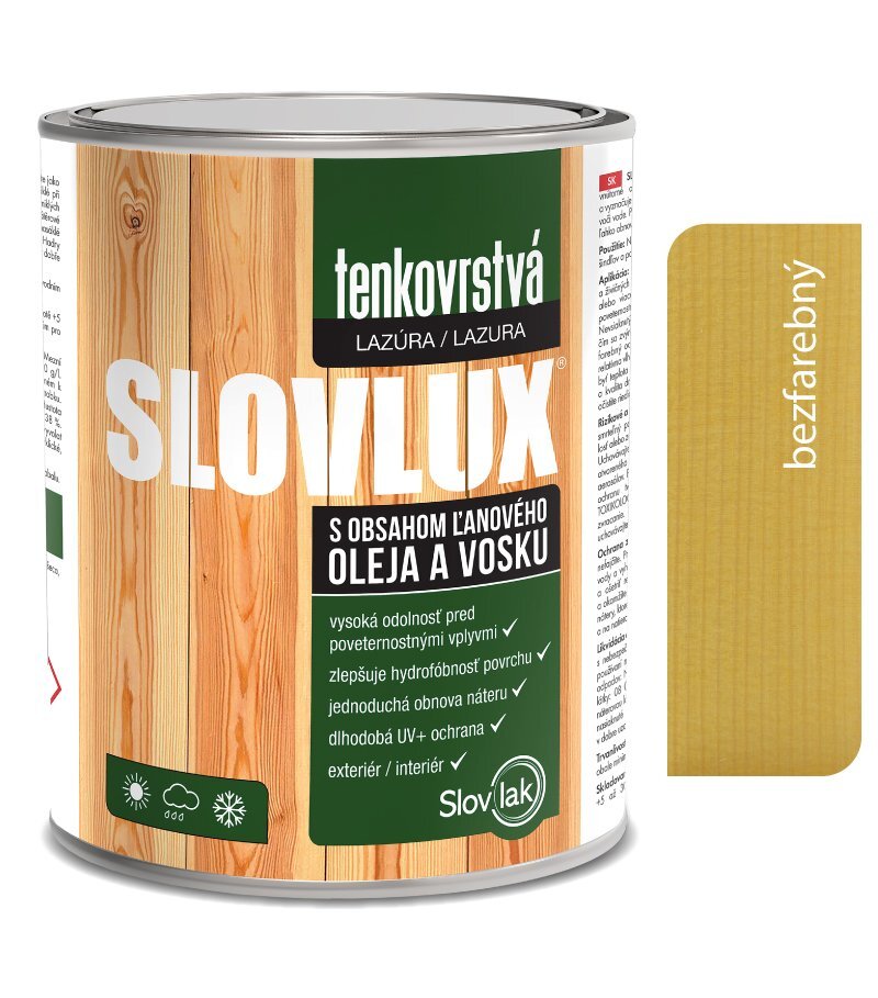 Slovlux tenkovrstvá lazúra na drevo 0000 (bezfarebná), 2,5 l