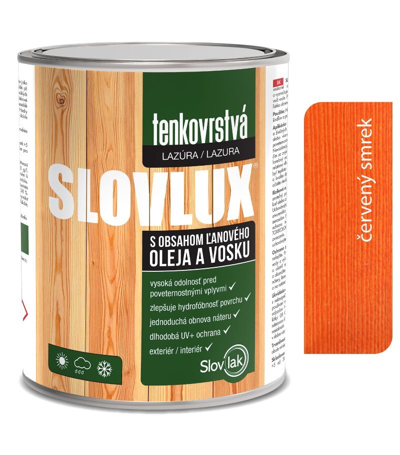 Slovlux B tenkovrstvá lazúra na drevo 2,5 l (červený smrek)