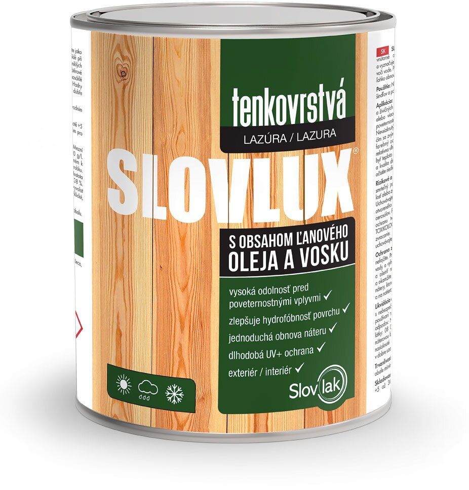 SLOVLAK SLOVLUX B tenkovrstvá lazúra na drevo, dub (0063), 2,5 l