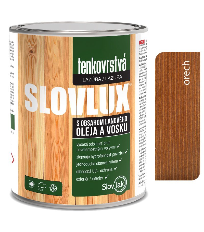 SLOVLUX tenkovrstvá lazúra na drevo orech svetlý 2,5 l (SLOVLAK)
