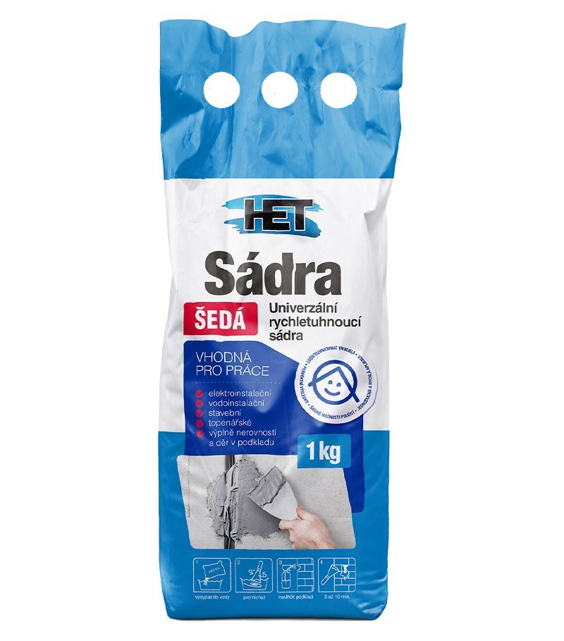 HET Sádra štukatérska 1 kg, šedá