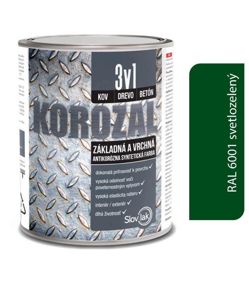 Slovlak Korozal 3v1 RAL 6001 svetlozelený 0,75 l