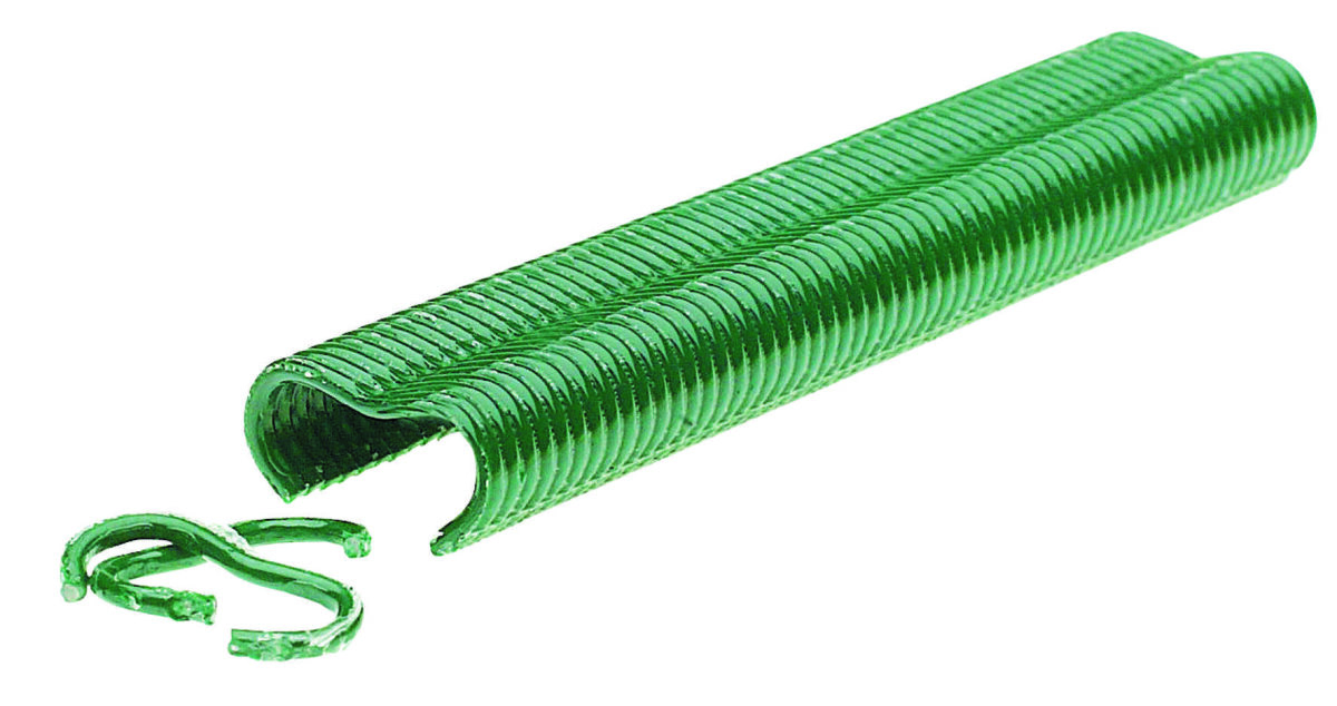 RAPID spony VR22, poplastované (PVC) zelené, 215 ks — pre drôt 5–11 mm (pre viazacie kliešte FP222/FP20)