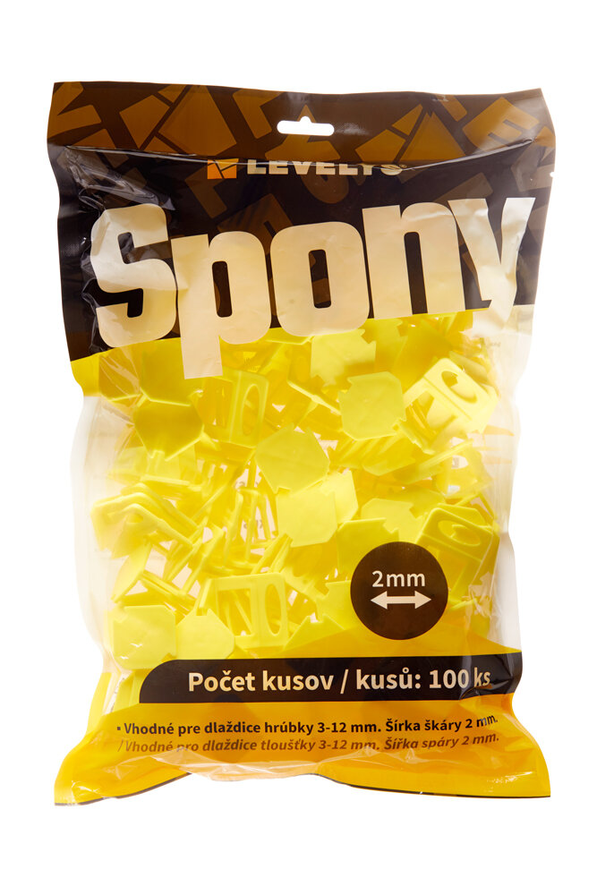 LEVELYS Dištančné spony na obklady a dlažbu 2 mm, 100 ks, žlté