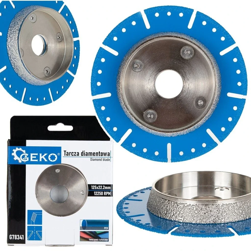 Diamantový kotúč GEKO 125 mm na rezanie a zrážanie hrán PVC rúrok, 22,2 mm