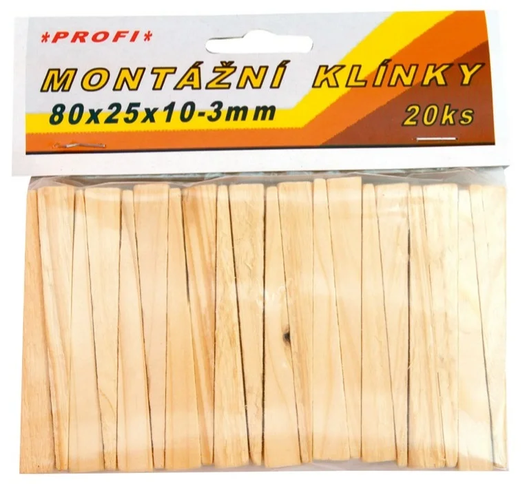Montážne kliny drevené 80 × 25 × 10–3 mm, 20 ks