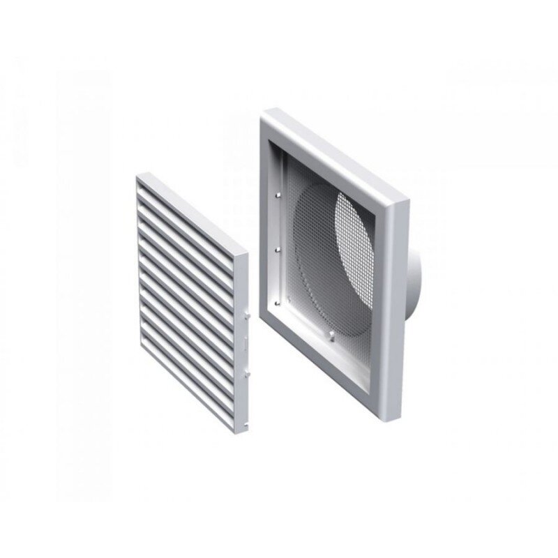 VENTS MV100VS plastová ventilačná mriežka 154×154 mm s prírubou Ø 100 mm a sieťkou proti hmyzu