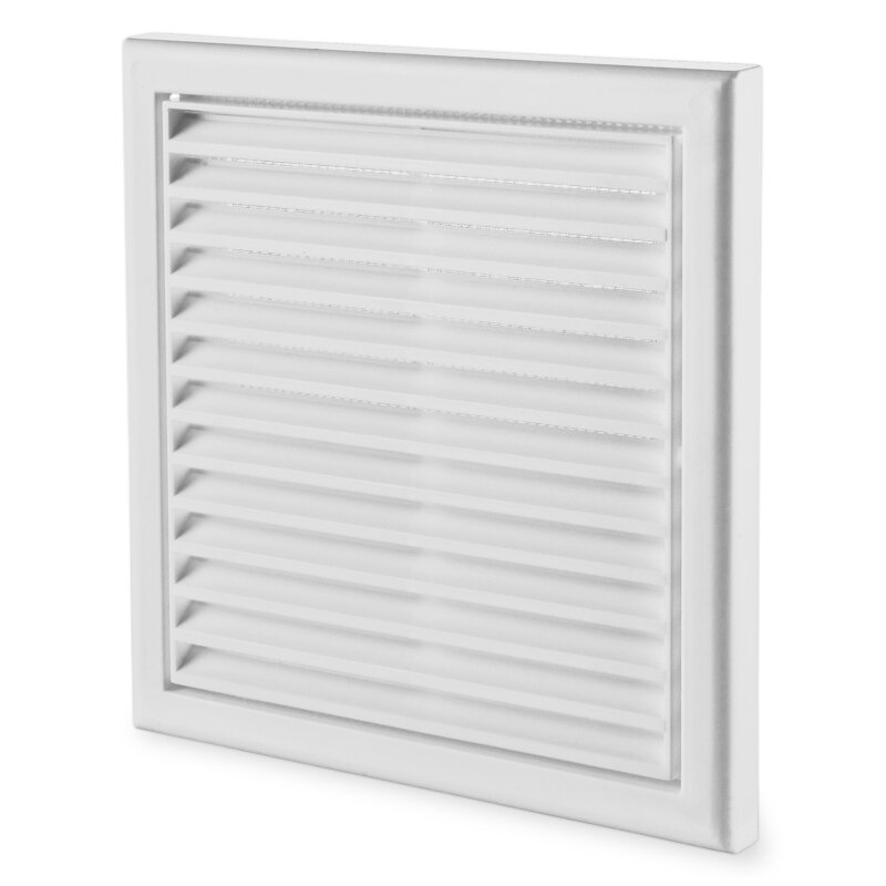 VENTS MV 120Vs – štvorcová plastová vetracia mriežka s nadstavcom, Ø125 mm, 187×187 mm, biela