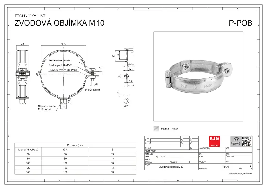 Objímka bez hrotu 80 mm - M10, pozinkovaná (Zn)