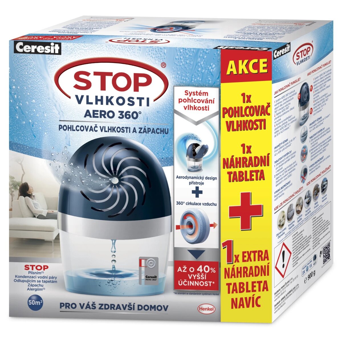Ceresit Stop vlhkosti Aero 360° pohlcovač vlhkosti, prístroj s 2 tabletkami 2×450 g
