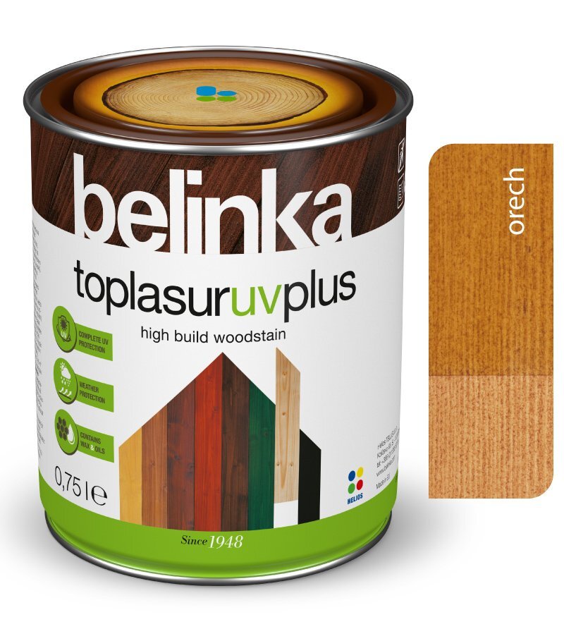 Belinka Toplasur UV Plus 5 l, odtieň 16 (orech) — hrubovrstvá lazúra na drevo