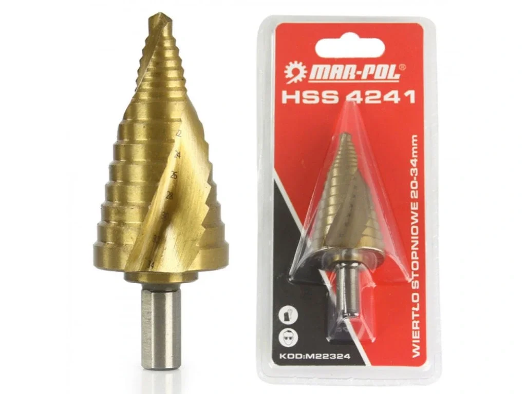 MAR-POL stupňovitý vrták 20-34 mm HSS4241 (krok 2 mm, špirálová drážka)