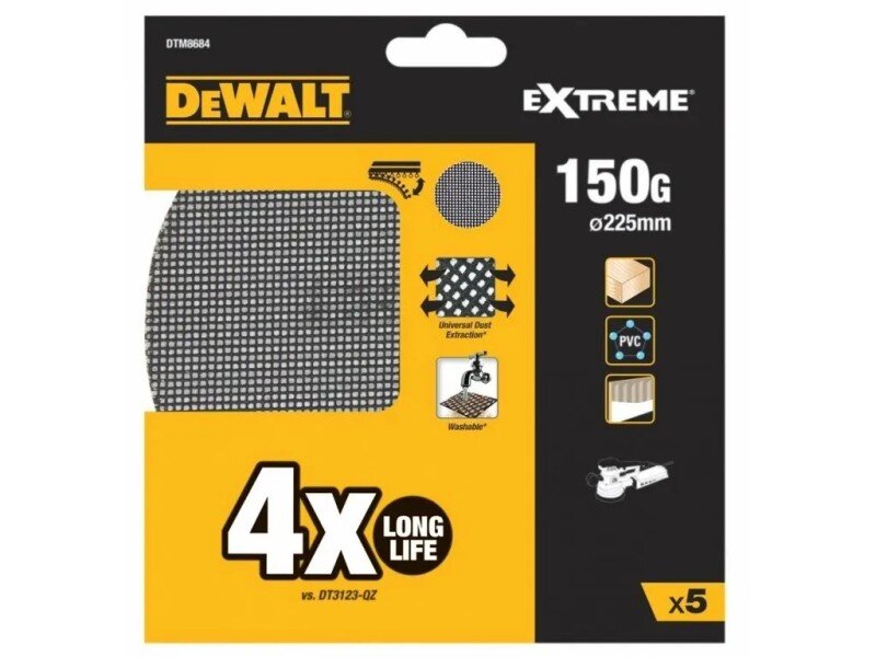 DeWALT brúsna sieťovina P150, 225 mm, 5 ks (DTM8684)