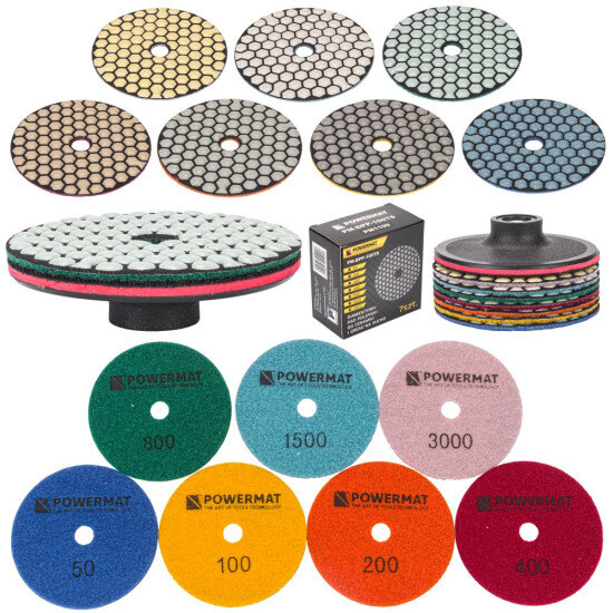 POWERMAT PM-DPP-100TS sada diamantových kotúčov 100 mm (7 ks, zrno 50–3000)