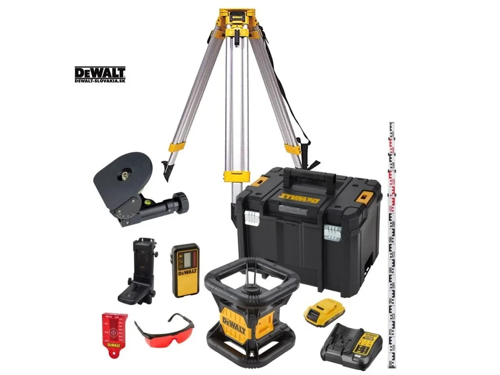 DeWALT DCK374D1R – sada rotačného 360° lasera 18 V (červený lúč, 1× 2,0 Ah akumulátor)