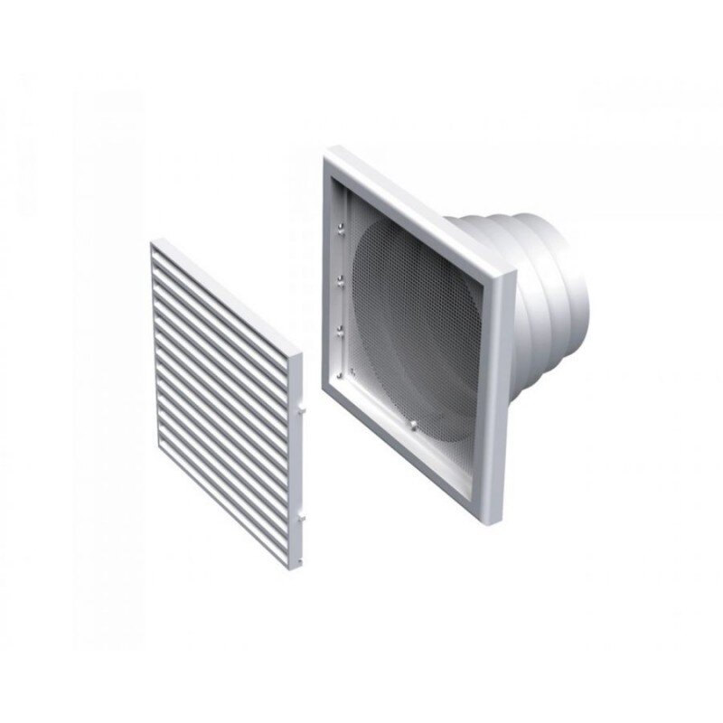 VENTS MV120 VNS – plastová vetracia mriežka s prírubou a sieťkou, Ø120 mm, biela