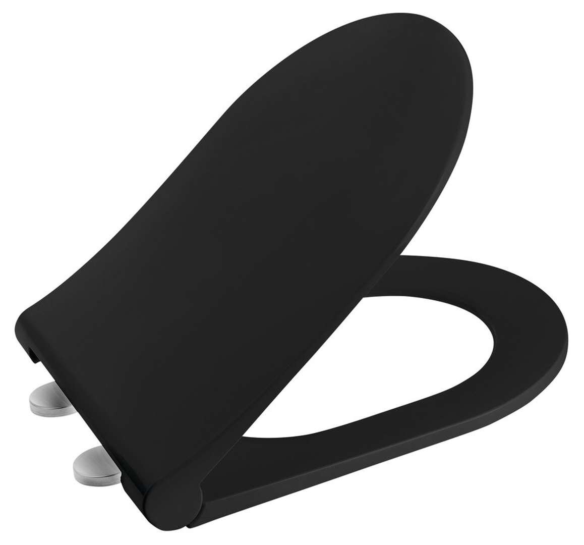 Sapho AVVA Slim WC sedátko, duroplast, čierne, 37×45 cm, s pomalým zatváraním